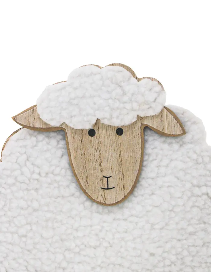 Borrego de peluche blanco en base de madera de 15.5x5x21cm - Image 4