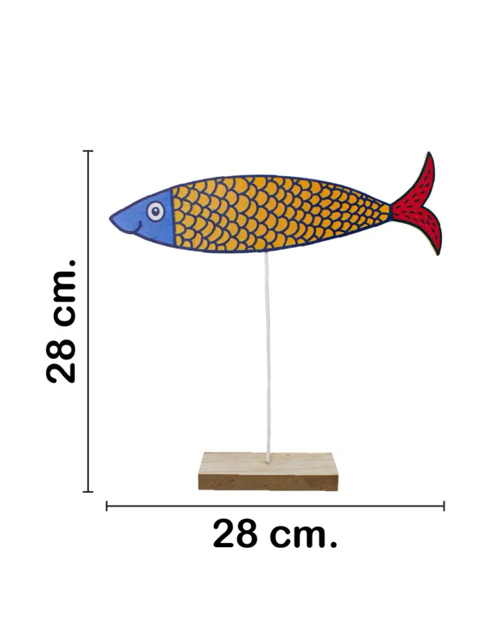 Pez de colores amarillo con azul en base de madera de 27.5x27.5x5cm - Image 2