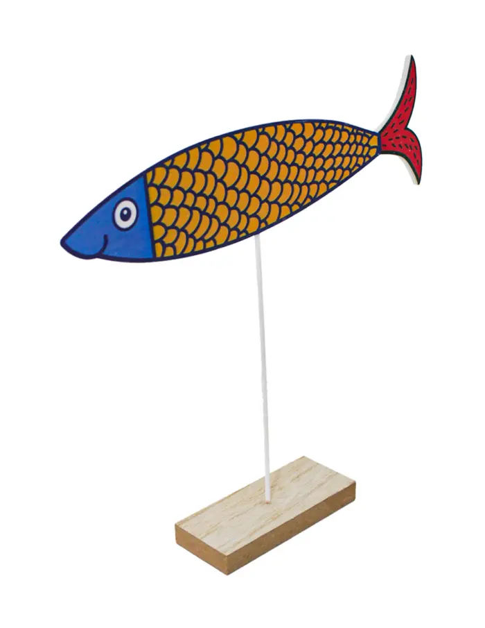 Pez de colores amarillo con azul en base de madera de 27.5x27.5x5cm - Image 3