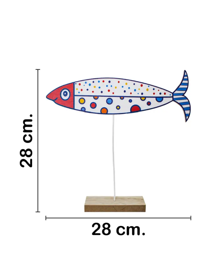 Pez de colores blanco con rojo en base de madera de 27.5x28.5x5cm - Image 2