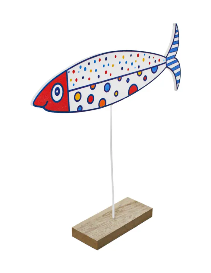 Pez de colores blanco con rojo en base de madera de 27.5x28.5x5cm - Image 3