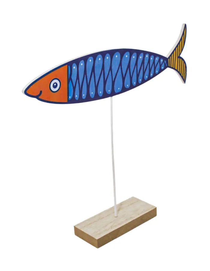 Pez azul con amarillo en base de madera de 27.5x28x5cm - Image 3