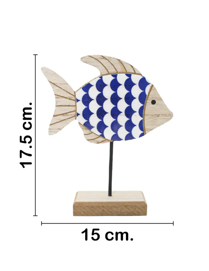 Pez de madera azul y blanco en de madera de 15x21x5cm - Image 2
