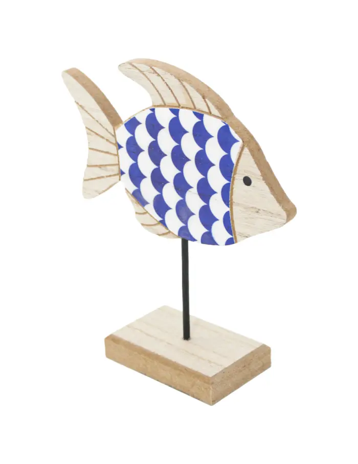Pez de madera azul y blanco en de madera de 15x21x5cm - Image 3