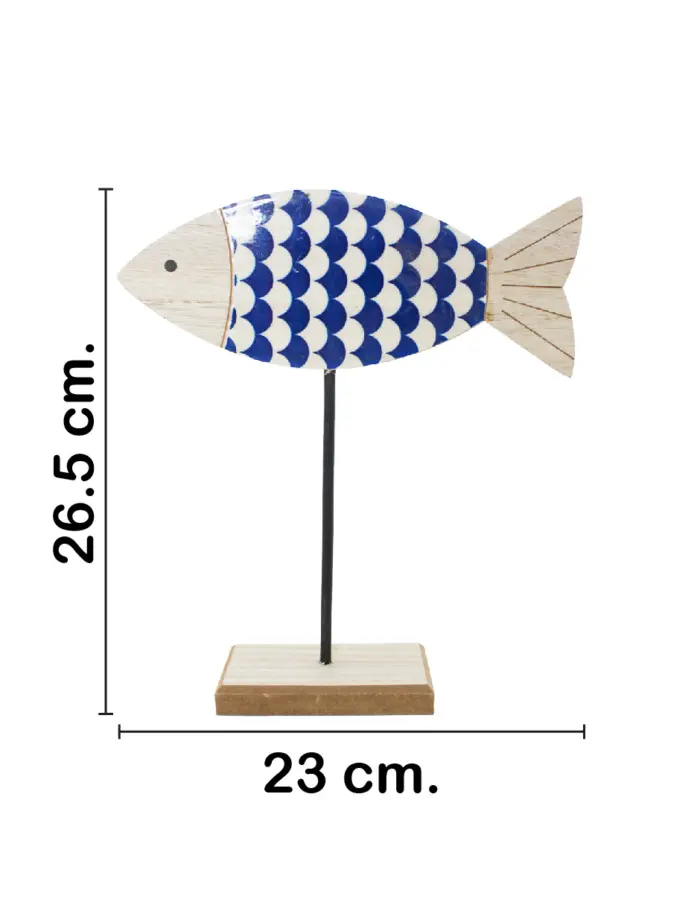 Pez de madera azul y blanco en base de madera de 23x26.5x5cm - Image 2