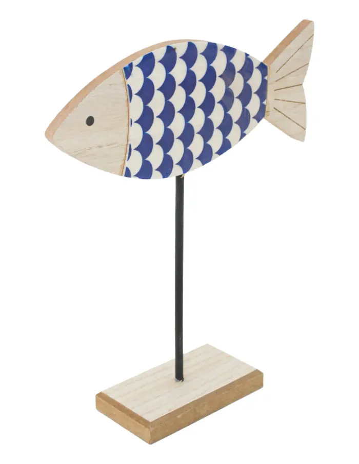 Pez de madera azul y blanco en base de madera de 23x26.5x5cm - Image 3