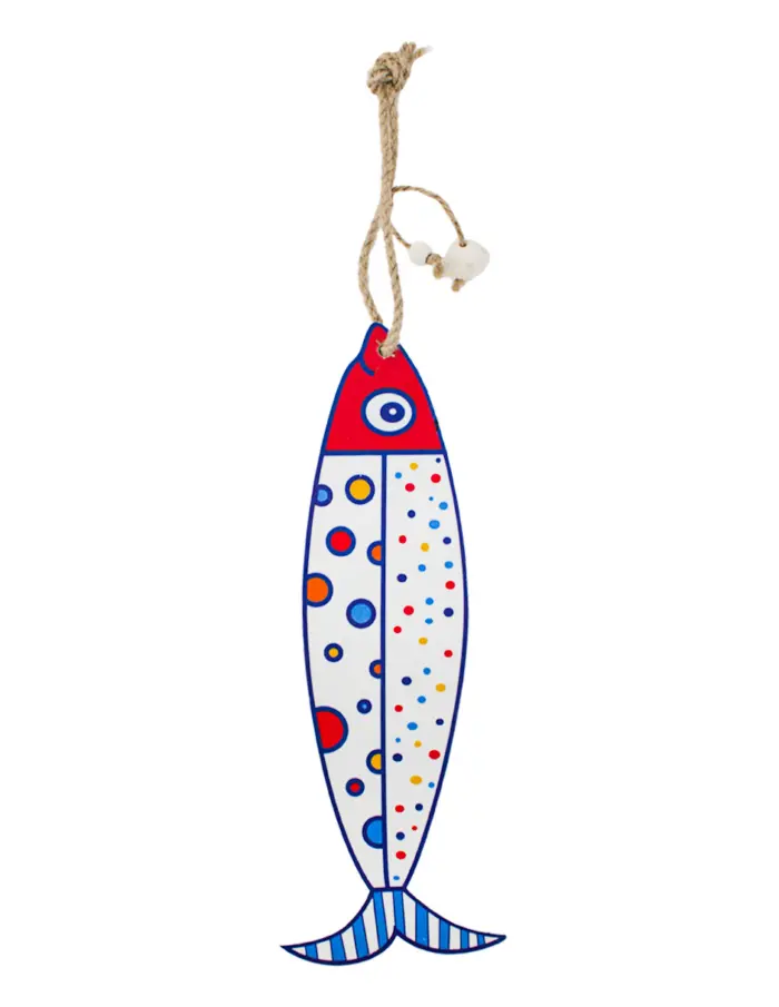 Colgante diseño pez de madera blanco con puntos de colores de 10x28cm - Image 3