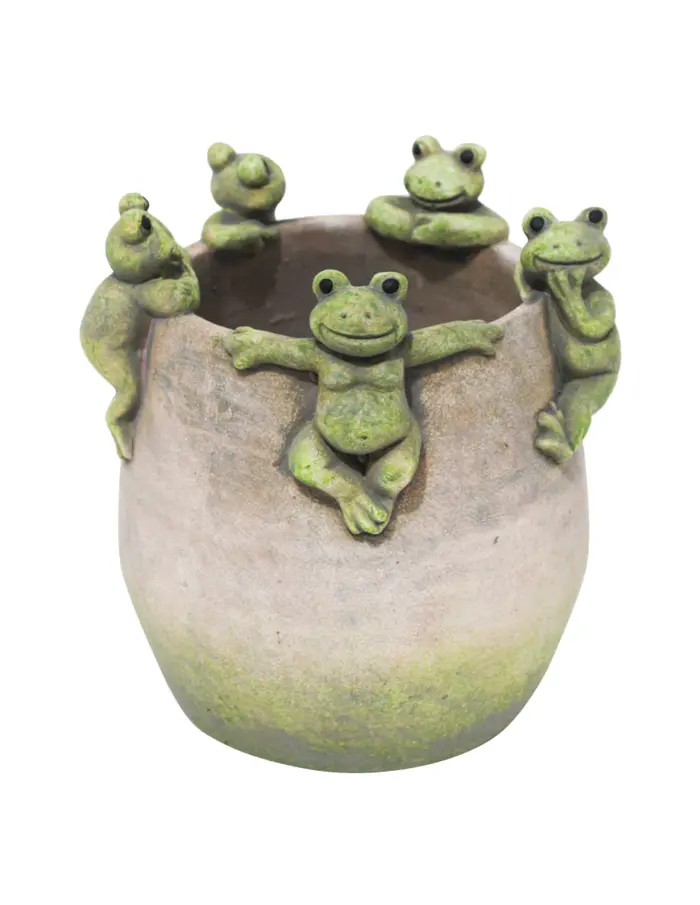 Maceta de cemento con ranas en la orilla de 16.5x16.5x17.5cm - Image 2