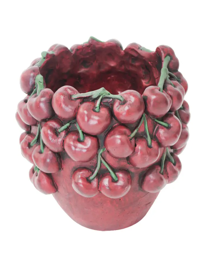 Florero redondo de cemento diseño cereza de 22x22x24.5cm - Image 2