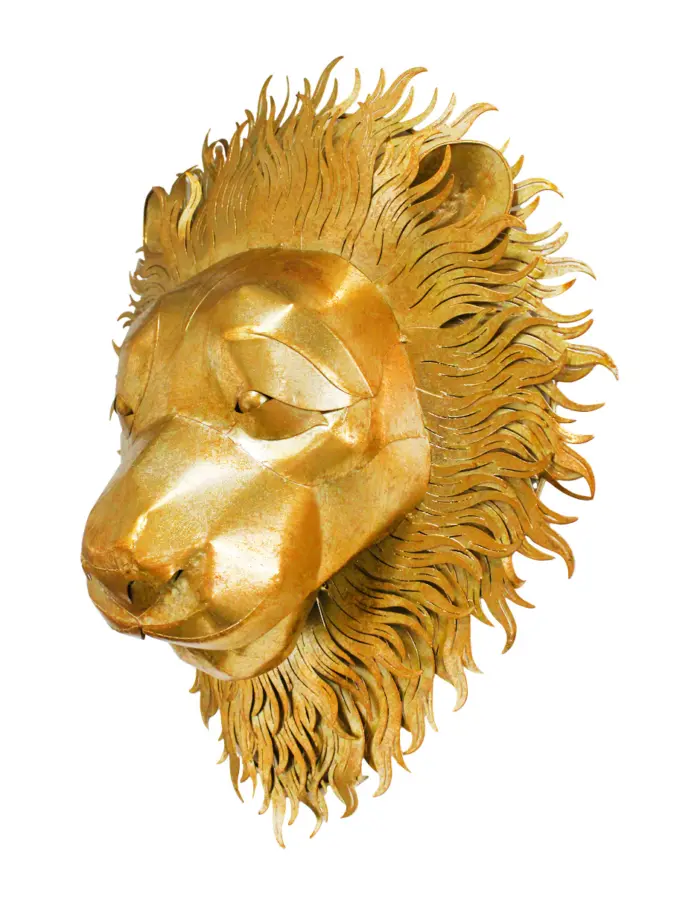 Cabeza de león para pared de metal dorado de 17.78x40.01x48.9cm - Image 2