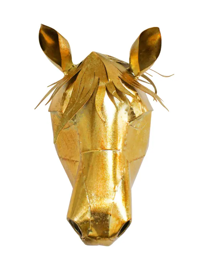 Cabeza de caballo para pared de metal dorado de 26.99x19.37x31.75cm - Image 2
