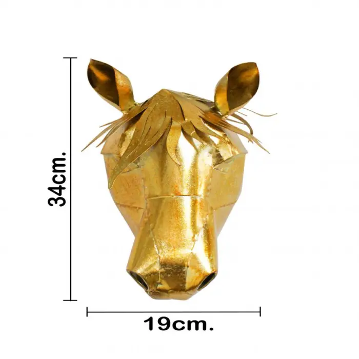 Cabeza de caballo para pared de metal dorado de 26.99x19.37x31.75cm - Image 4