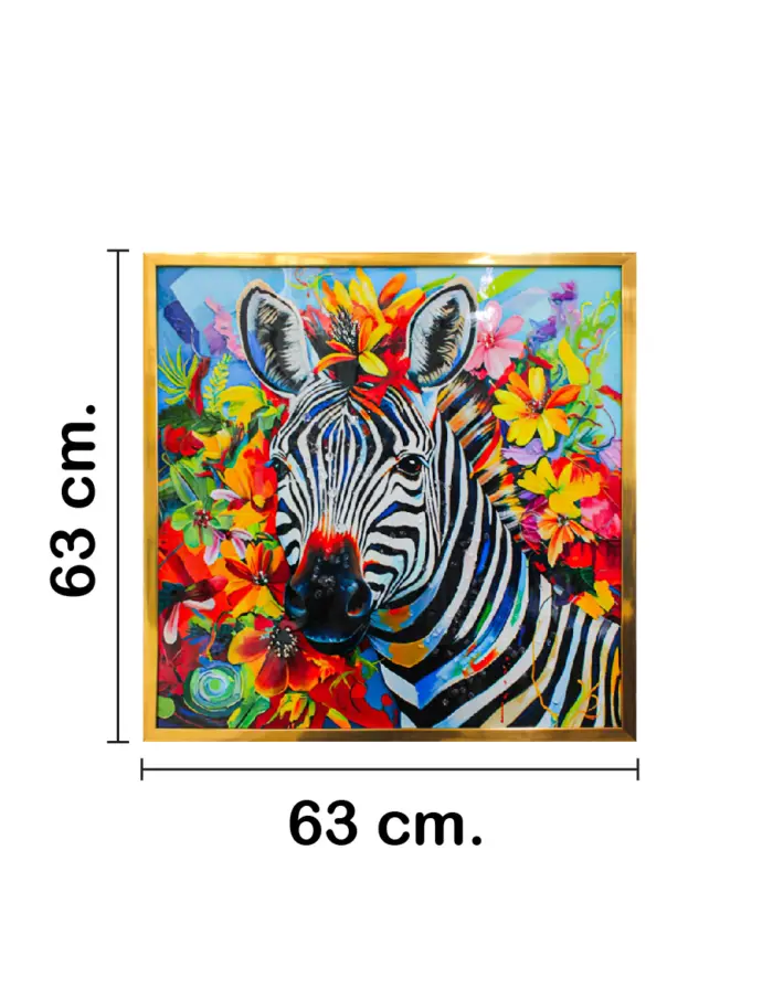 Cuadro con cebra y fondo de colores de 63x63x3.3cm - Image 2