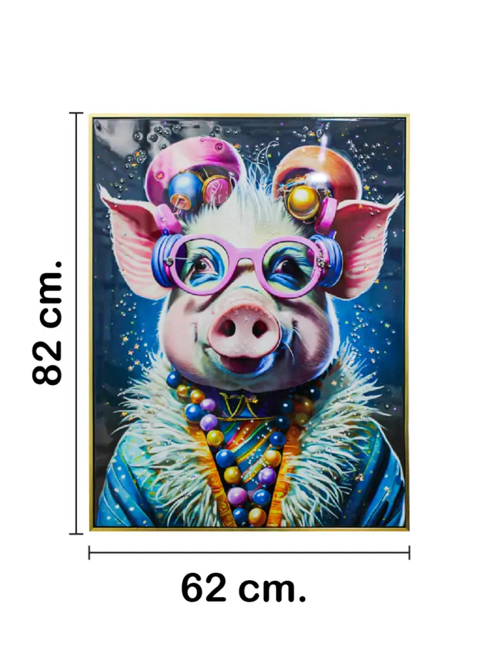 Cuadro con cerdita y lentes de 62x82x4cm - Image 2