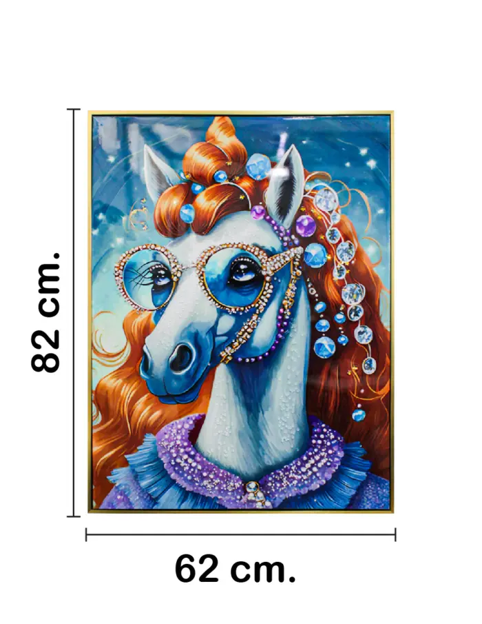 Cuadro con cabeza de caballo peluca lentes y pedreria de 62x82x4cm - Image 2
