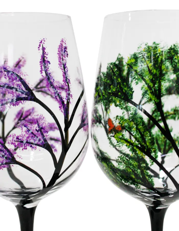 Juego de 4 copas de vidrio con dibujo a mano de 450 ml de 22.5cm - Image 2