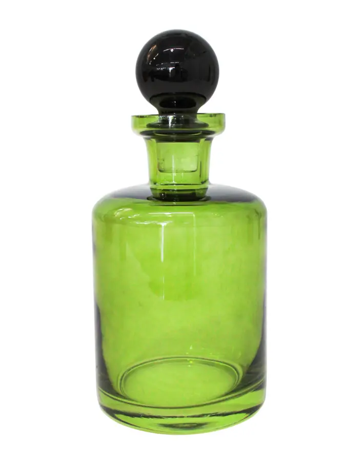 Botella de vidrio verde con tapa de 12x28cm