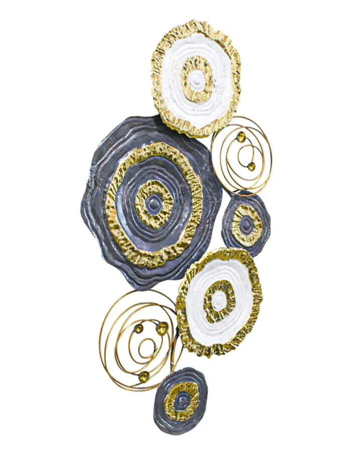 Cuadro de metal diseño circulos blancos y negros con dorado de 85.7x48.3x4.4cm - Image 3