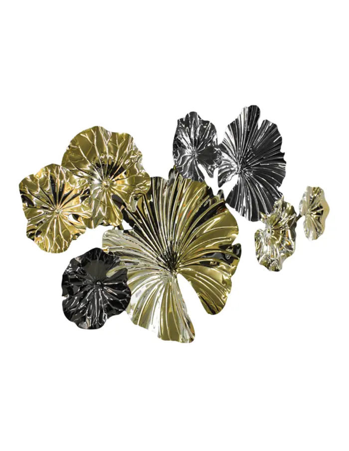 Ramo de lotos de metal para pared doradas con negro de 90.2x47.6x7.0cm - Image 3