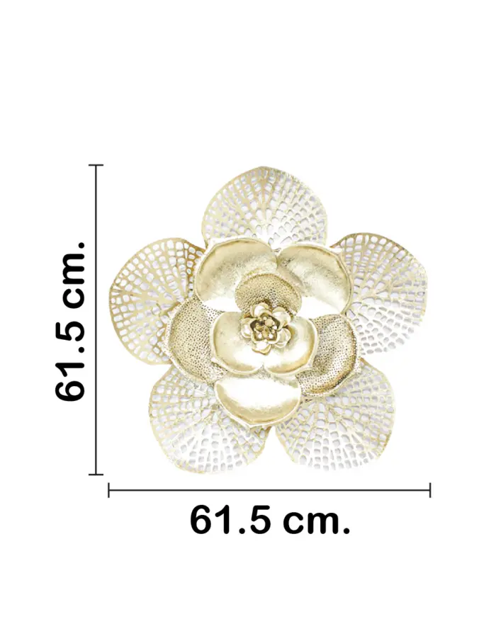 Flor para pared de metal con hojas caladas dorada de 62.9x60.3x7.6cm - Image 2