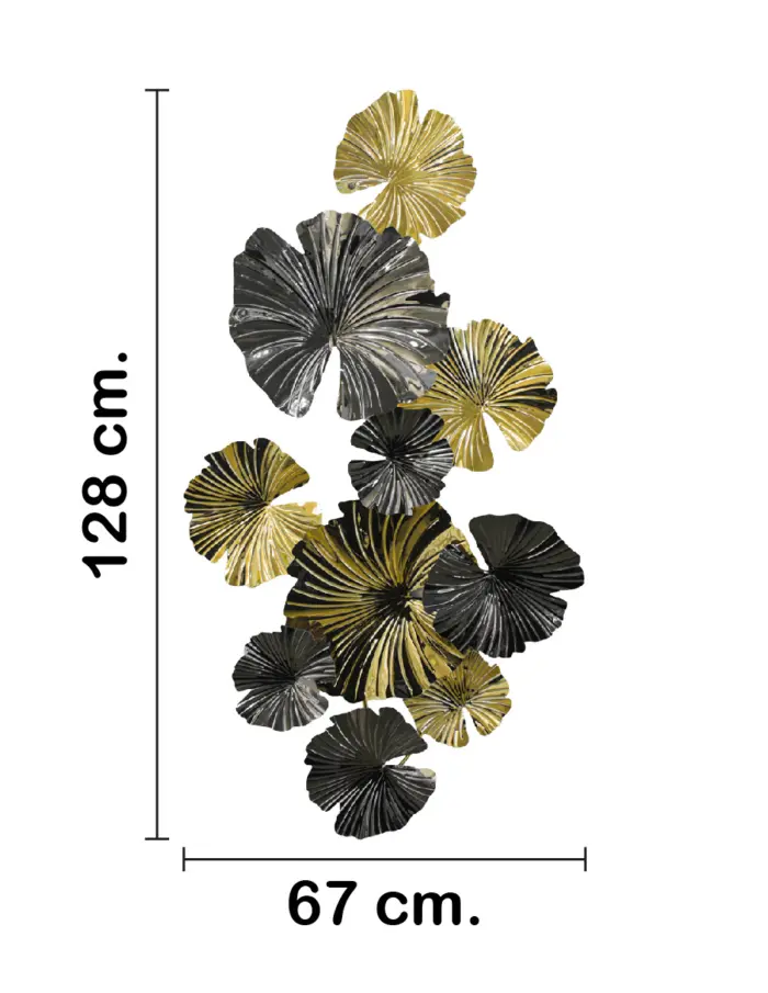Cuadro de metal diseño hojas de loto doradas con negro de 128.9x69.2x7.0cm - Image 2