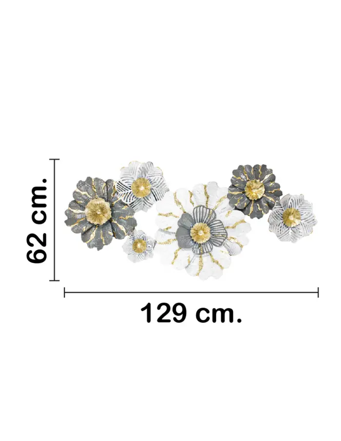 Cuadro de metal diseño flores blanco con dorado y gris de 131.4x64.1x9.5cm - Image 2