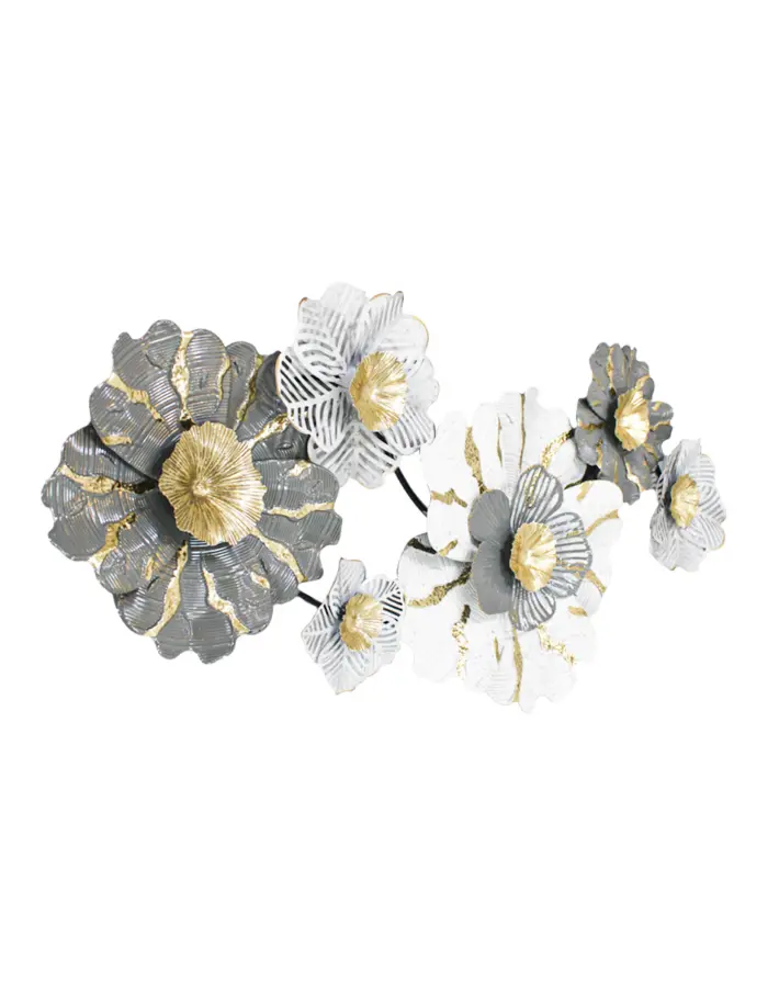 Cuadro de metal diseño flores blanco con dorado y gris de 131.4x64.1x9.5cm - Image 3
