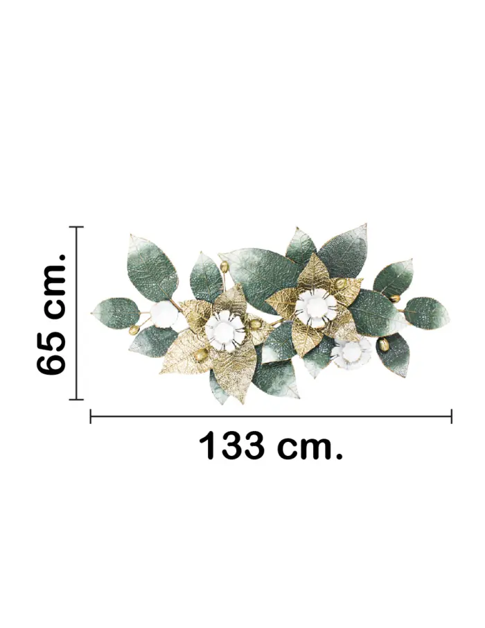 Cuadro de metal diseño flores doradas y hojas verdes de 134.0x67.3x8.9cm - Image 2