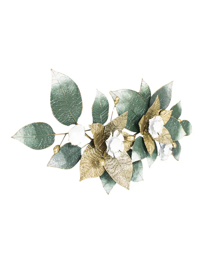 Cuadro de metal diseño flores doradas y hojas verdes de 134.0x67.3x8.9cm - Image 3