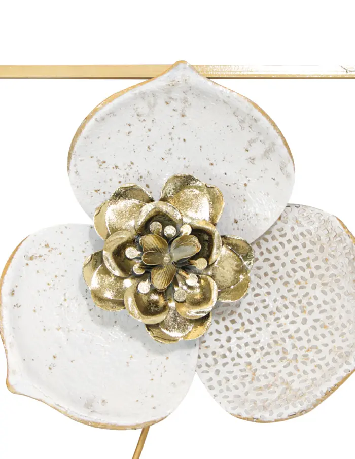 Cuadro de metal diseño flores blancas y marrón con dorado de 50.2x50.2x4.4cm - Image 4