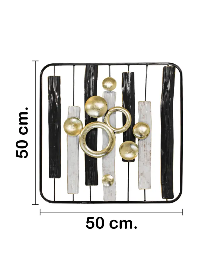 Cuadro de metal diseño barras negras y blancas con circulos dorados de 50.2x50.2x4.4cm - Image 2