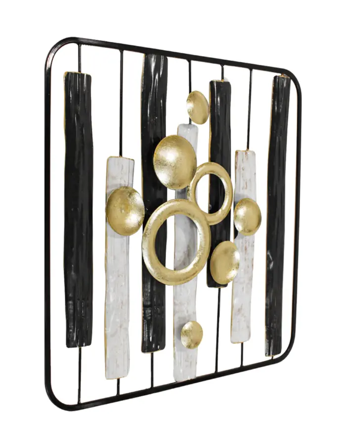 Cuadro de metal diseño barras negras y blancas con circulos dorados de 50.2x50.2x4.4cm - Image 3