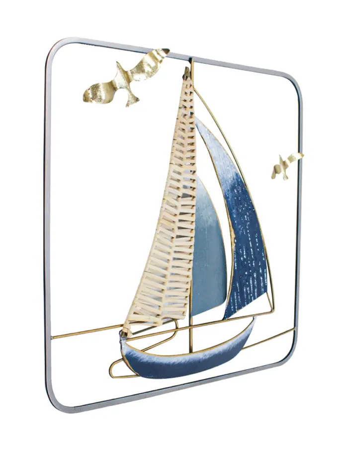 Cuadro de metal diseño velero azul con aves doradas de 50.2x50.2x2.5cm - Image 3