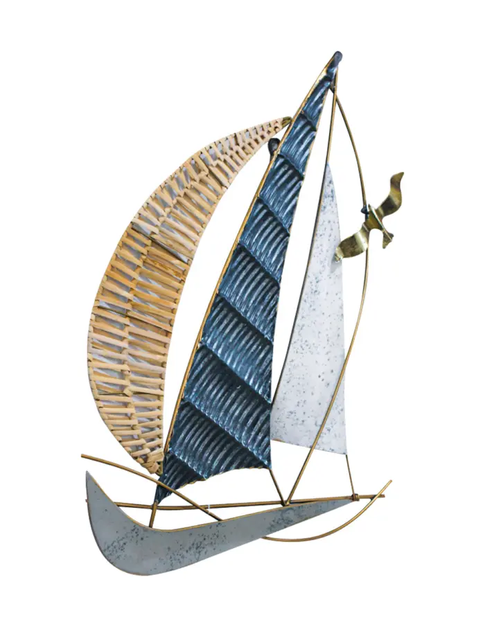 Cuadro de metal diseño velero azul con ave dorada de 47.6x62.9x3.8cm - Image 2