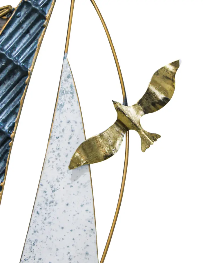 Cuadro de metal diseño velero azul con ave dorada de 47.6x62.9x3.8cm - Image 3