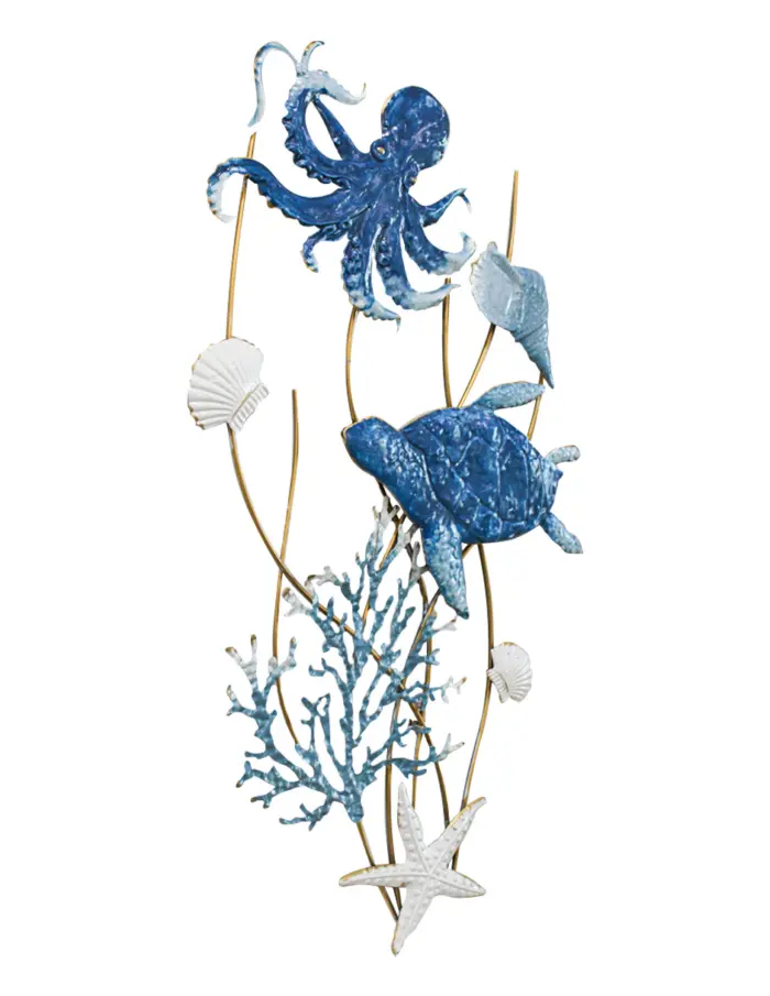 Cuadro de metal diseño arrecife con pulpo y tortuga de 39.4x75.6x3.8cm - Image 3