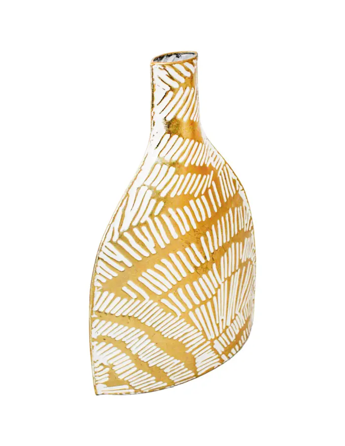 Florero de metal dorado con blanco de 26.0x9.5x39.4cm - Image 3
