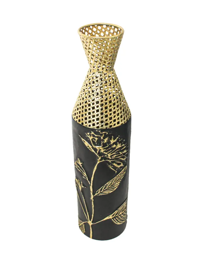 Florero de metal negro con dorado de 13.3x61.0cm - Image 3