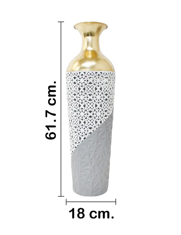 Florero de metal gris con blanco y dorado de 17.8x61.6cm - Image 2