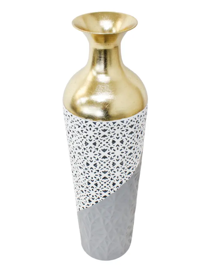 Florero de metal gris con blanco y dorado de 17.8x61.6cm - Image 3