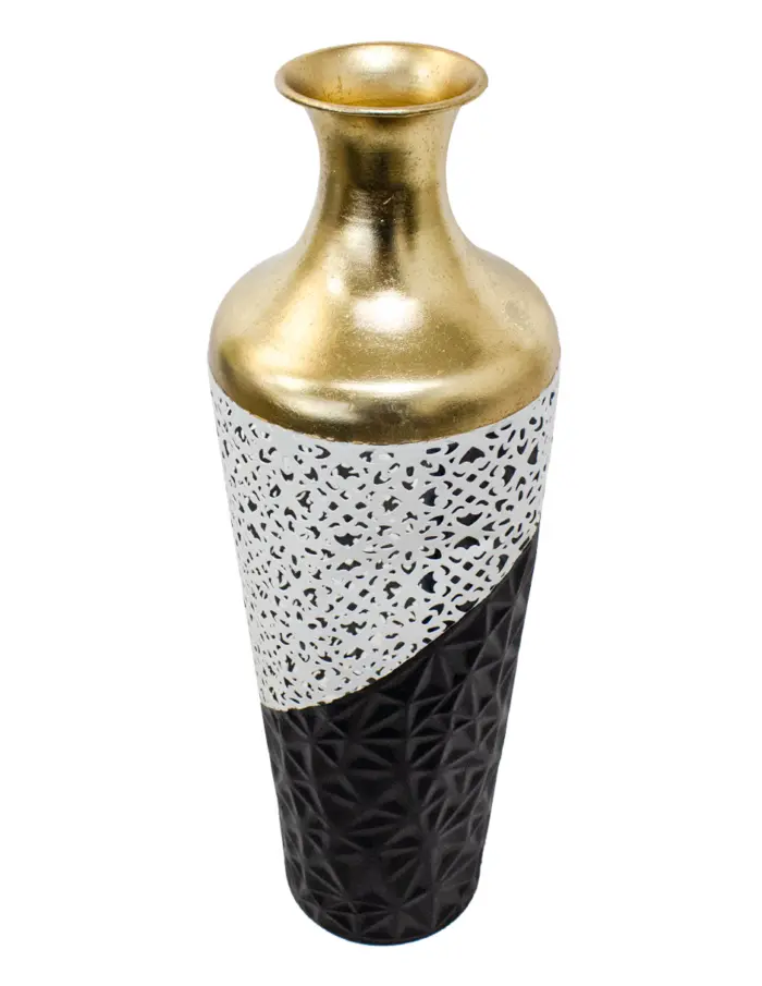 Florero de metal negro con blanco y dorado de 16.5x51.4cm - Image 2