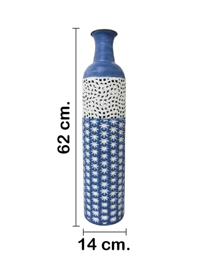 Florero de metal calado azul con blanco de 14.0x61.6cm - Image 2