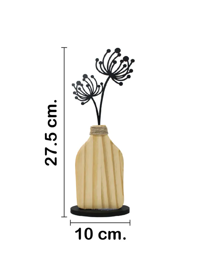 Florero de madera natural con flor negra en base de 10x4x27.5cm - Image 2