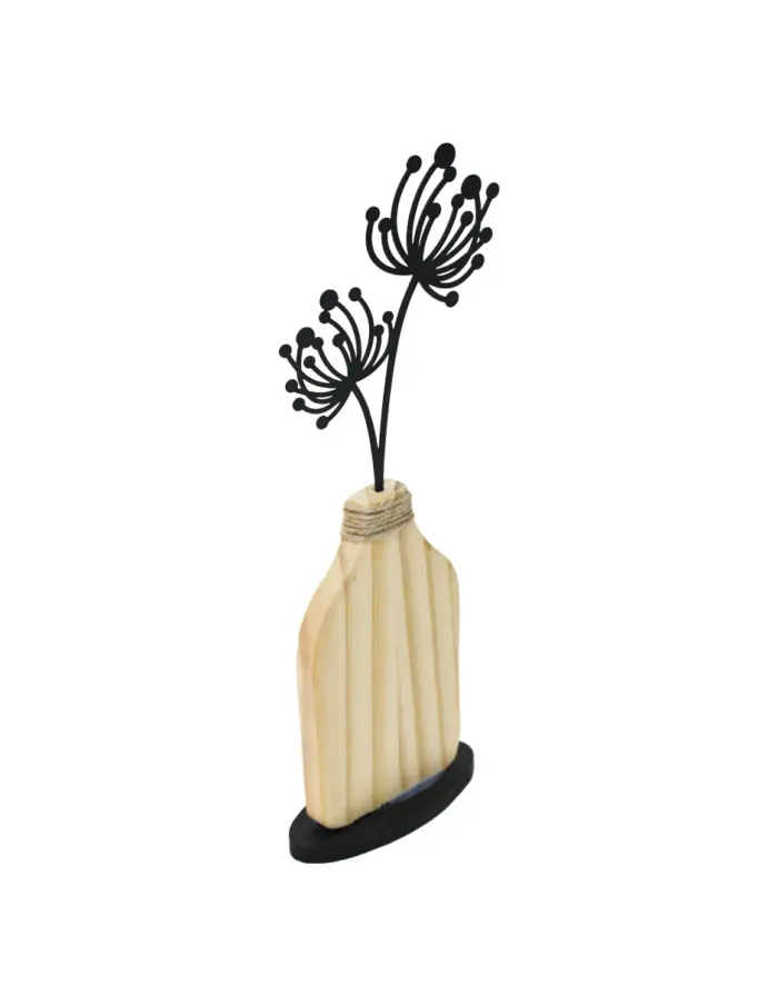 Florero de madera natural con flor negra en base de 10x4x27.5cm - Image 3