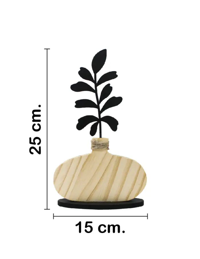 Florero de madera natural con flor negra en base de 15x4x24cm - Image 2
