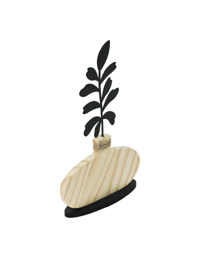 Florero de madera natural con flor negra en base de 15x4x24cm - Image 3