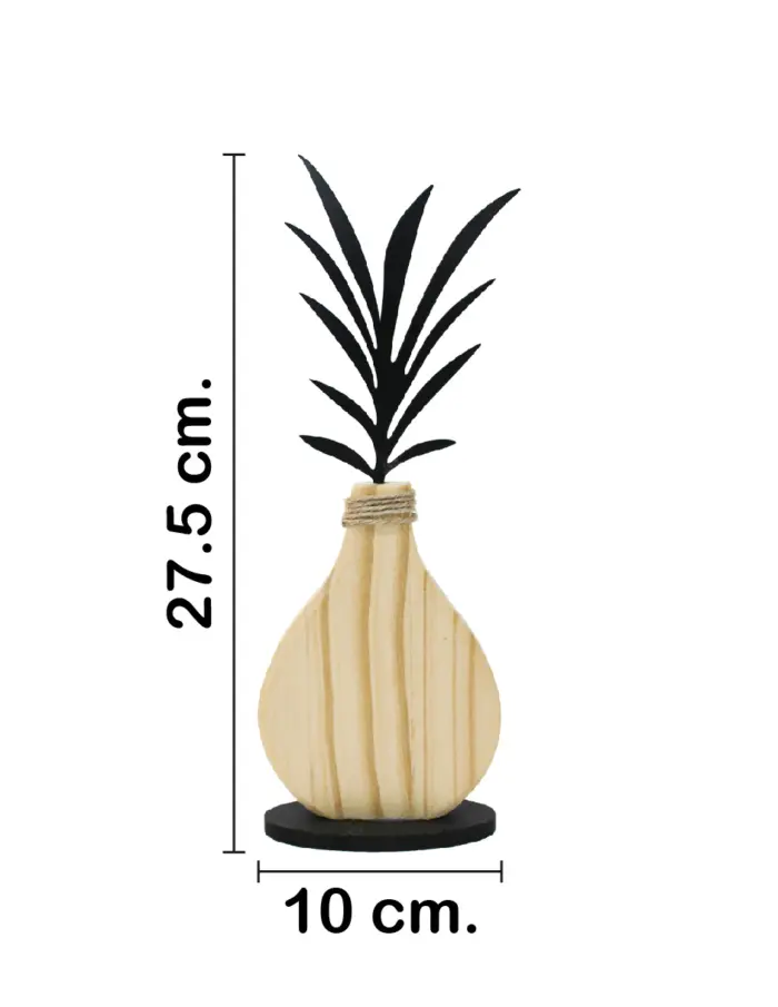Florero de madera natural con flor negra en base de 10x4x27.5cm - Image 2