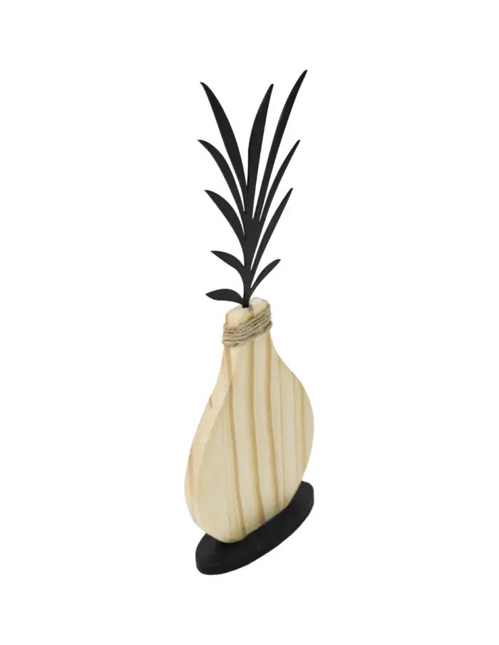 Florero de madera natural con flor negra en base de 10x4x27.5cm - Image 3
