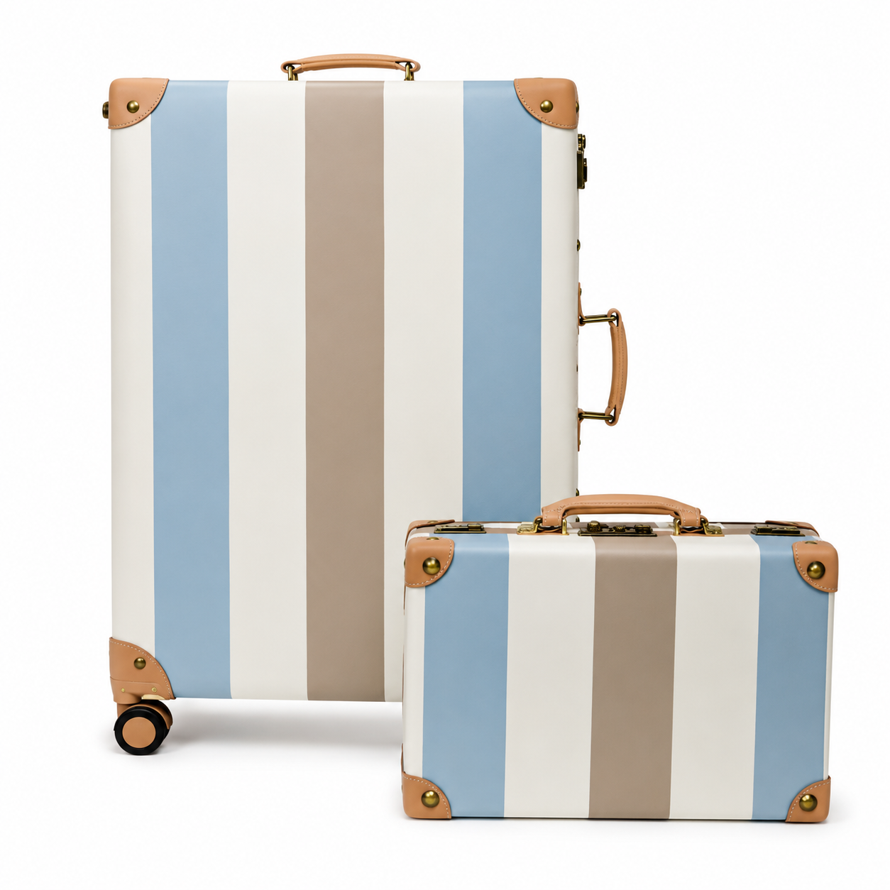 Juego de 2 maletas azul blanco y beige