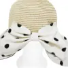 Sombrero tejido beige con olan de tela blanco y puntos negros de 33x33x12cm - Image 3